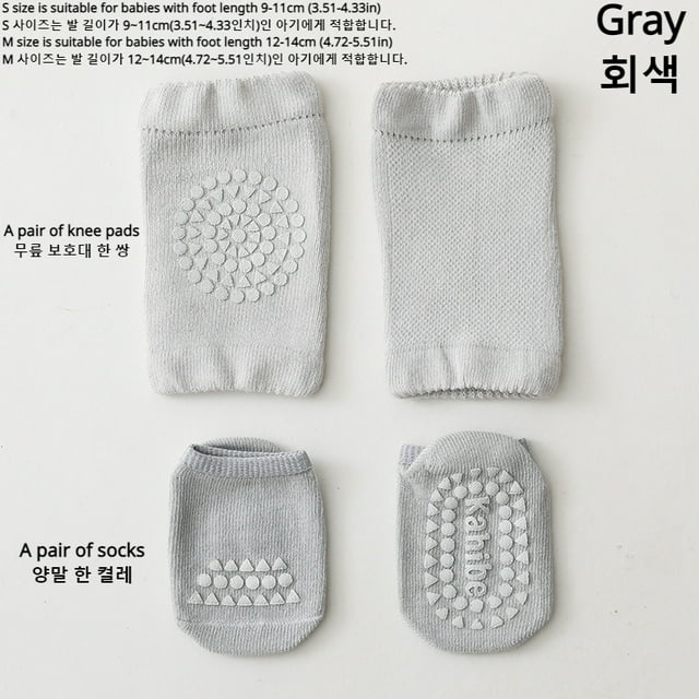 Baby Knee Protection Socks Solid Color Non Slip Socks Children's Crawling Socks Floor Socks Boys and Girls' Knee Protection Set Gray M 1-3T