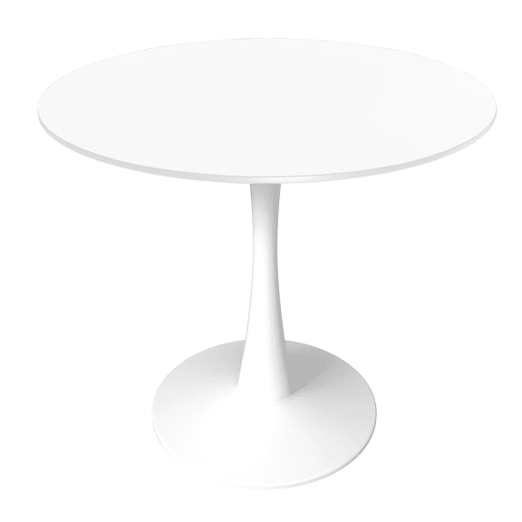 LeisureMod Round Dining Table Modern 24" MDF Wood Tabletop with White Steel Pedestal Base for Kitchen and Living Room Bristol Series in White