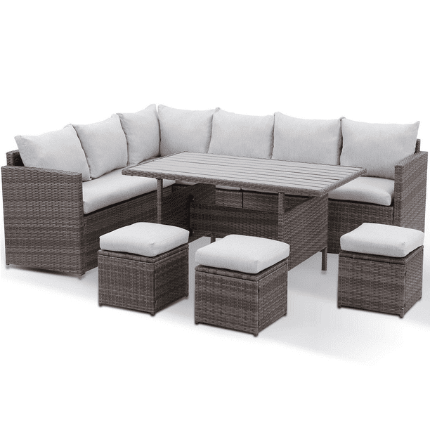 Royalcraft Patio Furniture Set 7 Piece Outdoor Dining Sectional Sofa Couch With Table And Chair All Weather Deck Wicker Conversation Cushion Grey Com Royalcraft Patio Furniture Set 7 Piece, Wisteria Lane 4 Piece Outdoor Patio Furniture Sets