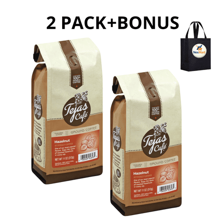 Tejas Cafe Hazelnut Ground Coffee 11 oz 2 PK + Bonus