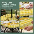 thumbnail image 5 of Round Outdoor Tablecloth with Umbrella Hole and Zipper, Yellow Bees Gnomes Tablecloth with Elastic Waterproof, Spring Floral Plaid Farmhouse Patio Table Covers for 36" - 44" Picnic Pool Tables, 5 of 9