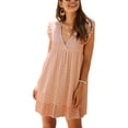 thumbnail image 2 of VISgogo Vestido casual para mujer, manga voladora, cuello en V, ahuecado, color sólido, suelto, vestidos acampanados VISgogo moda, 2 of 7