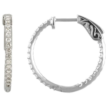 Platinum Polished Earring - Platinum Diamond 23mm Polished 0.75 Dwt Diamond Hoop Earrings