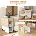 thumbnail image 4 of Oak Finish Folding Dining Table with Drawer & Shelves - Space Saving Drop Leaf Table for Kitchen or Dining Room - Seats 4, 4 of 7