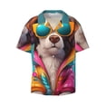 thumbnail image 2 of Lsque Colorful Sunglasses Dog print Men's Cuban Collar Short Sleeve Shirt Summer Beachwear Casual Button Down Fashionable Vacation Leisure Shirt-Small, 2 of 7