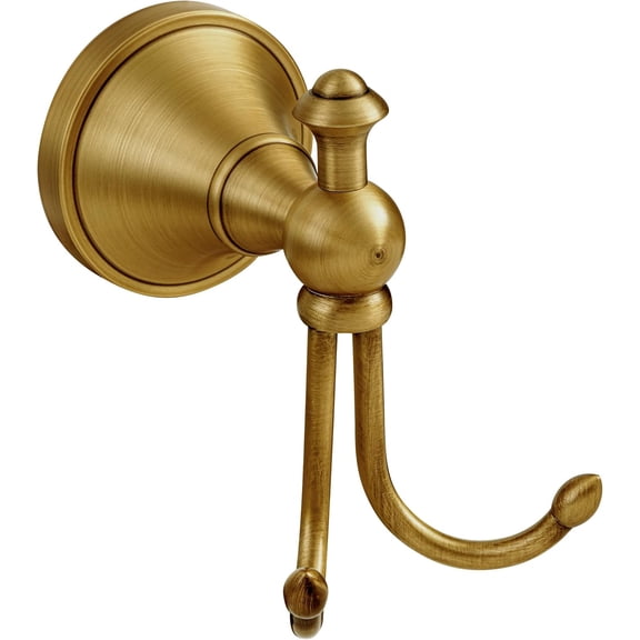 ABPETE Antique Brass Towel Hook, Brass Bathroom Robe Hook, Rustic Double Towel Hooks Bath Farmhouse Coat Clothes Hook Wall Mounted for Bathroom Kitchen Washroom