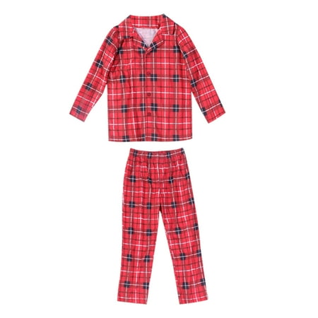 

USSUMA Family Christmas Pjs Matching Sets Basic Long-Sleeve Crewneck Xmas Matching Pjs Classic Red Buffalo Plaid Xmas Holiday Sleepwear Jammies