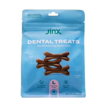 UPC: 0850012112655 | Jinx Chicken Flavor Dental Treats for Large Dogs  8.2 oz Bag  4 Treats
