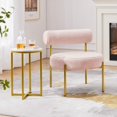 thumbnail image 3 of CRXX Boucle Vanity Chair, Modern Tufted Accent Chair, Cozy Sherpa Barrel Chair with Gold Legs, Club Chair for Living Room Bedroom Makeup Room Home Office, Pink,1, 3 of 9