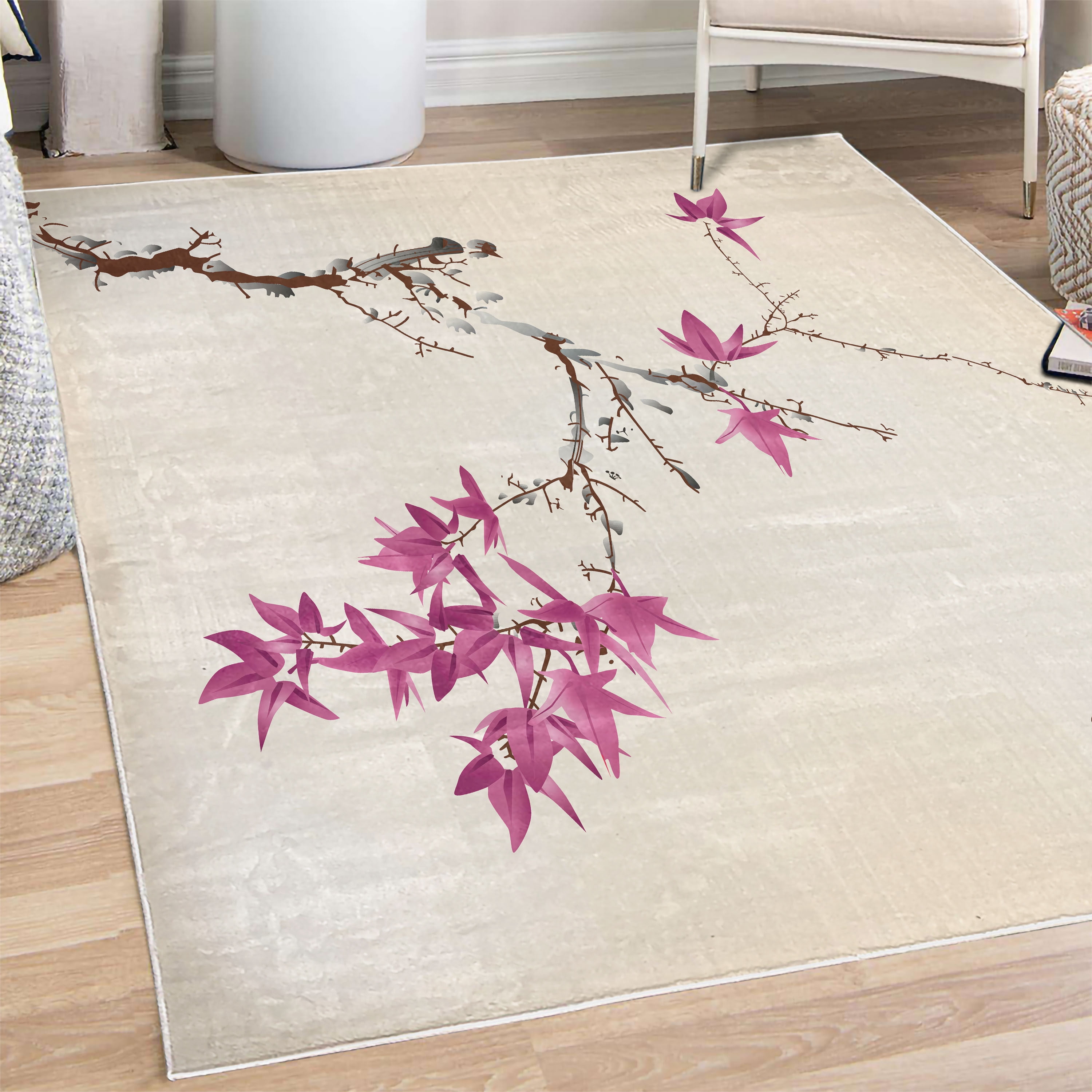 Japanese Decorative Rug, Cherry Blossom Sakura Tree Branches Romantic ...
