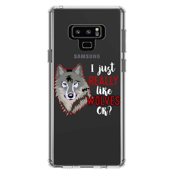 DistinctInk Clear Shockproof Hybrid Case for Samsung Galaxy Note 9 - TPU Bumper Acrylic Back Tempered Glass Screen Protector - I Just Really Like Wolves OK?