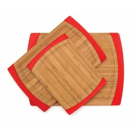Red Bamboo - Lipper International S & 3 Bamboo Non Slip Cutting Board with Silicone Sides Red