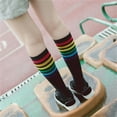 thumbnail image 3 of Yokua Women Rainbow Striped Knee High Socks Campus Style School Girl Long Tube Socks, 3 of 12