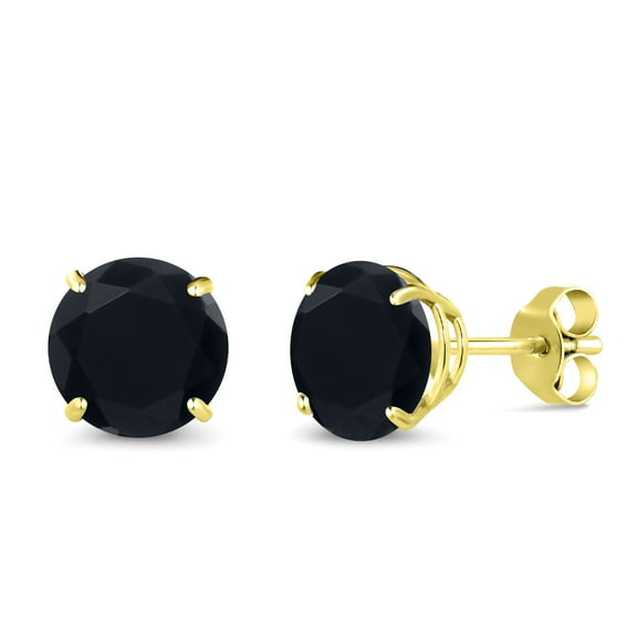 Gem Stone King 10K Yellow Gold Black Onyx Stud Earrings for Women Men (2.56 Cttw, Gemstone December Birthstone, Round 7MM)