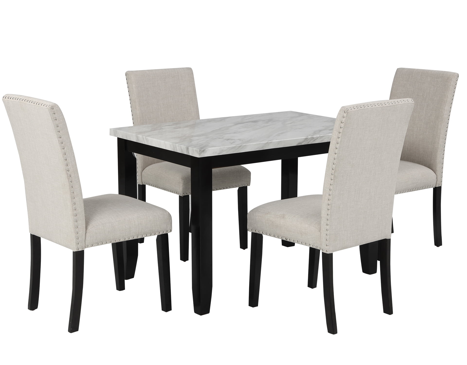 5-Piece Kitchen Marble Dining Table Set for 5 with 4 Thicken Cushion ...