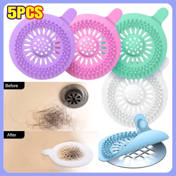Vibrant Drain Hair Catcher 5-Pack, Durable Silicone Like Shower Drain Cover Hair Catcher for Bath, Sink, Shower, and Bathtub