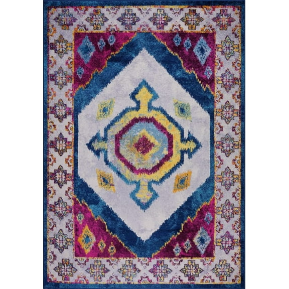 Ladole Rugs Huma Ikat Traditional Style Polypropylene Machine Made European Small Runner Rug Carpet in Purple Blue, 3x5 (2'7" x 4'11", 80cm x 150cm)