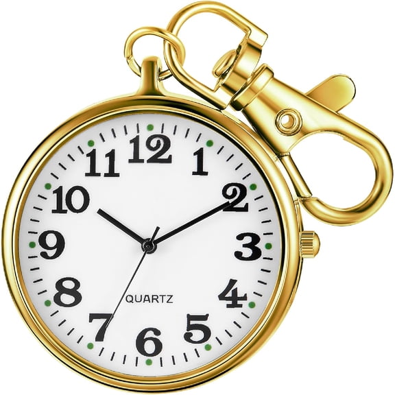 DESIGNICE Men's Portable Ultra-Thin Uncovered Quartz Pocket Watch with Key Chain,Portable Quartz Arabic Digital Dial Pocket Watches for Men