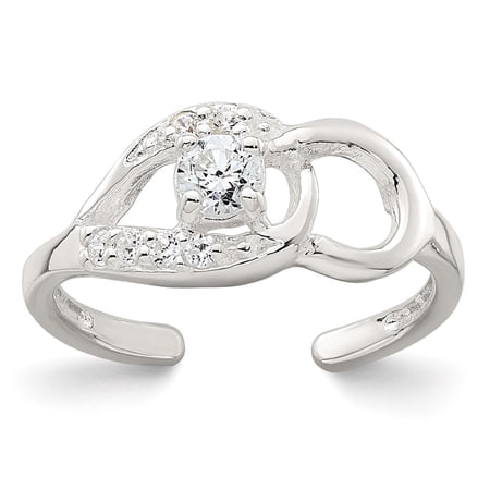 Sterling Silver Polished CZ Fancy Adjustable Toe Ring