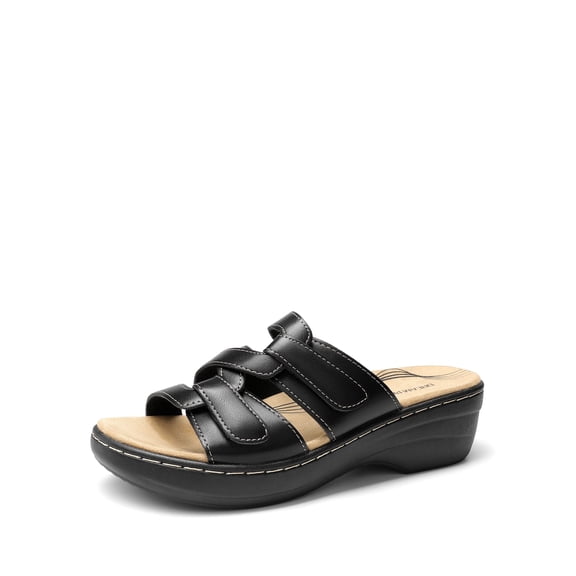 Women's Arch Support Slides - Adjustable Straps & Comfortable Wedge Heel, Soft Faux Suede Lining