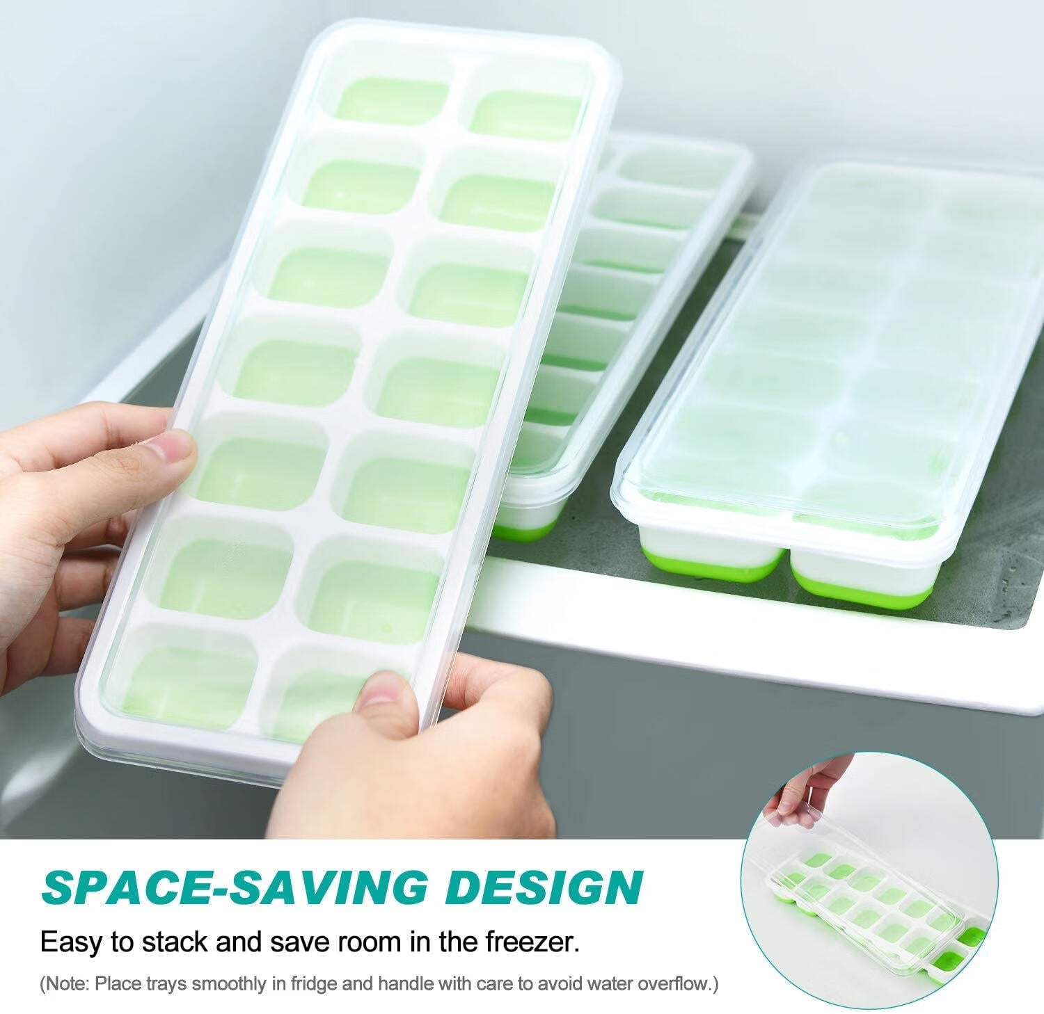 PTNITWO Ice Cube Trays, Easy-Release & Flexible 14-Ice Cube Trays with Spill-Resistant Removable Lid, Ice Trays for Freezer,Silicone Ice Cube Tray,Super