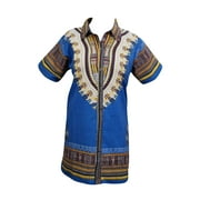 Mogul Mens African Swag Dashiki Traditional Short Sleeve Blue Top Blouse