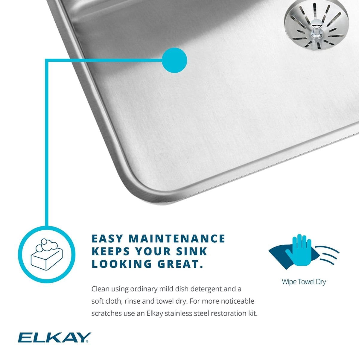 Elkay, ELUHAD191655 , 18 Gauge Stainless Steel 21.5" x 18.5" x 5.375" Single Bowl Undermount Kitchen Sink, Sinks