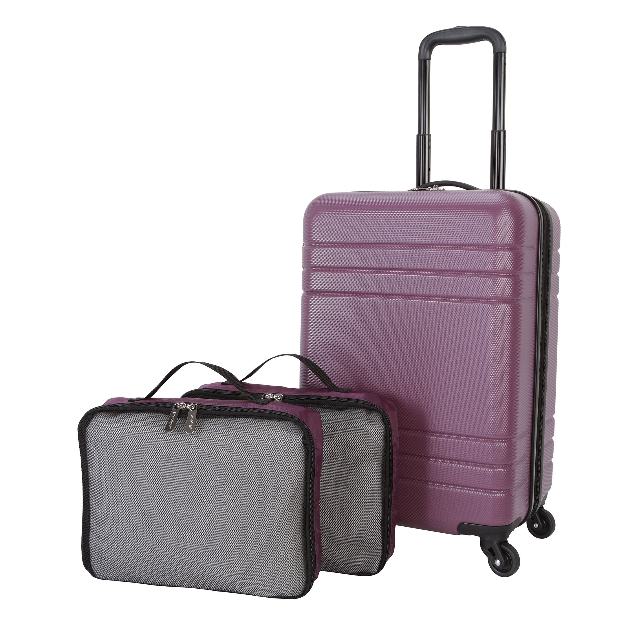 Protégé 3-Piece Hardside Luggage Set With 360 Spinner Wheels and Divider Pockets, Includes Carry-on and 2 Packing Cubes, Enchanting Purple