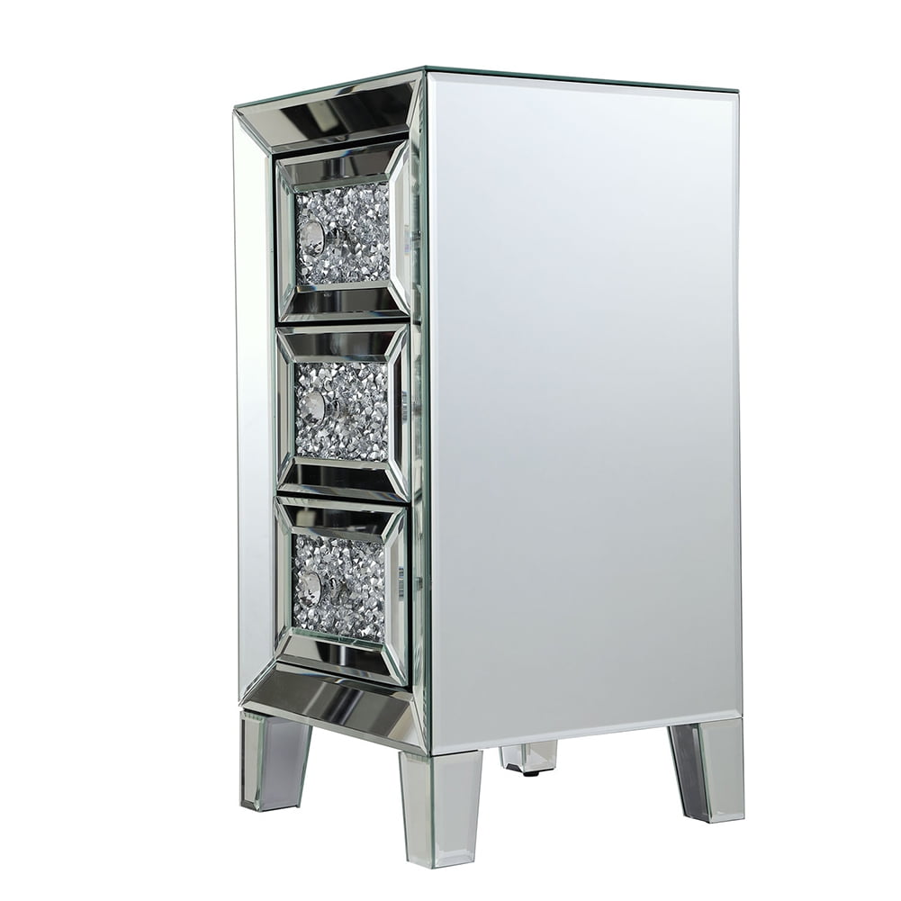 Kadyn Modern Mirrored Bedside Cupboard, Bedside Cabinets with 3 Crystal Diamond Drawers, Bedside Furniture for Bedroom Living Room