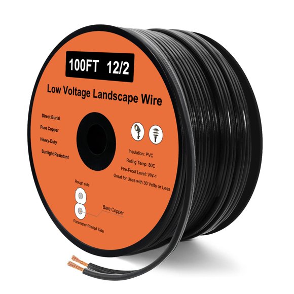 UBOORY 12 Gauge Wire 2 Conductor 100FT, 12/2 Low Voltage Landscape Wire, for Low Voltage, Outdoor Direct Burial Electrical Wire