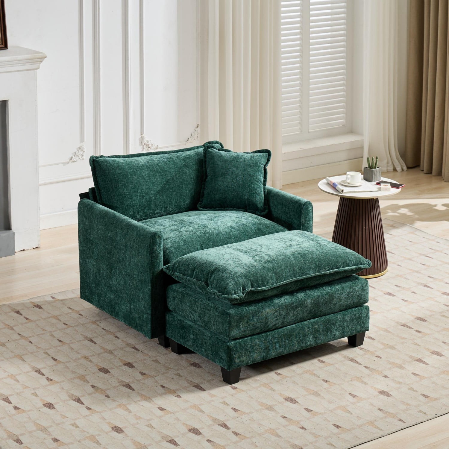 Cloud Sofa Ottoman, Modular Oversized Ottoman for Sectional Couch, Chenille Upholstered Footrest Stool for Living Room, Bedroom, Apartment, Green