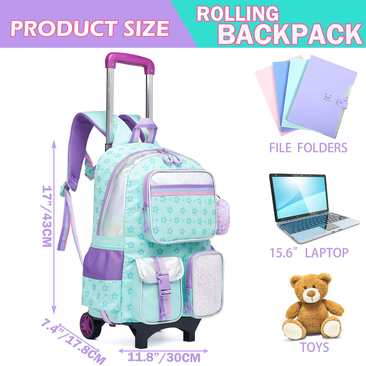 Kids Rolling Backpack for Girls Women 17 Inch Roller Wheels School Bookbag, Wheeled Suitcase Backpacks for Teen - Walmart.com Kids Rolling Backpack for Girls Women 17 Inch Roller Wheels School Bookbag, Wheeled Suitcase Backpacks for Teen - Walmart.com