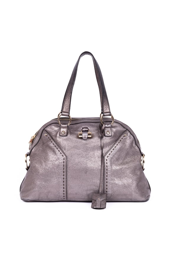 Pre-Owned Yves Saint Laurent Silver Muse Large Shoulder Bag Calfskin Leather
