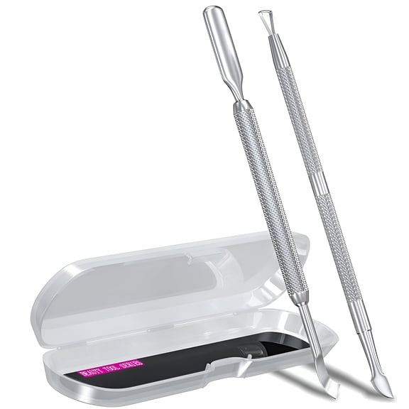 EXLEAF 2Pcs Metal Cuticle Pusher&Remover Stainless Steel for Manicure