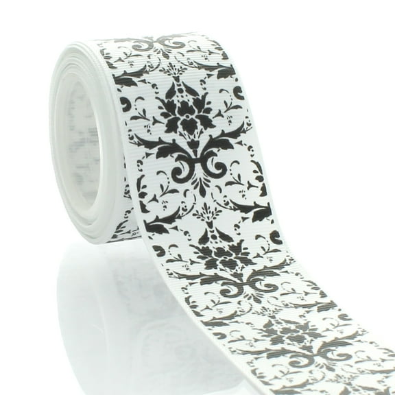 1.5" Black Damask Grosgrain Ribbon 5 Yard