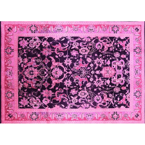 Ahgly Company Machine Washable Indoor Rectangle Oriental Pink Industrial Area Rugs, 7' x 9'
