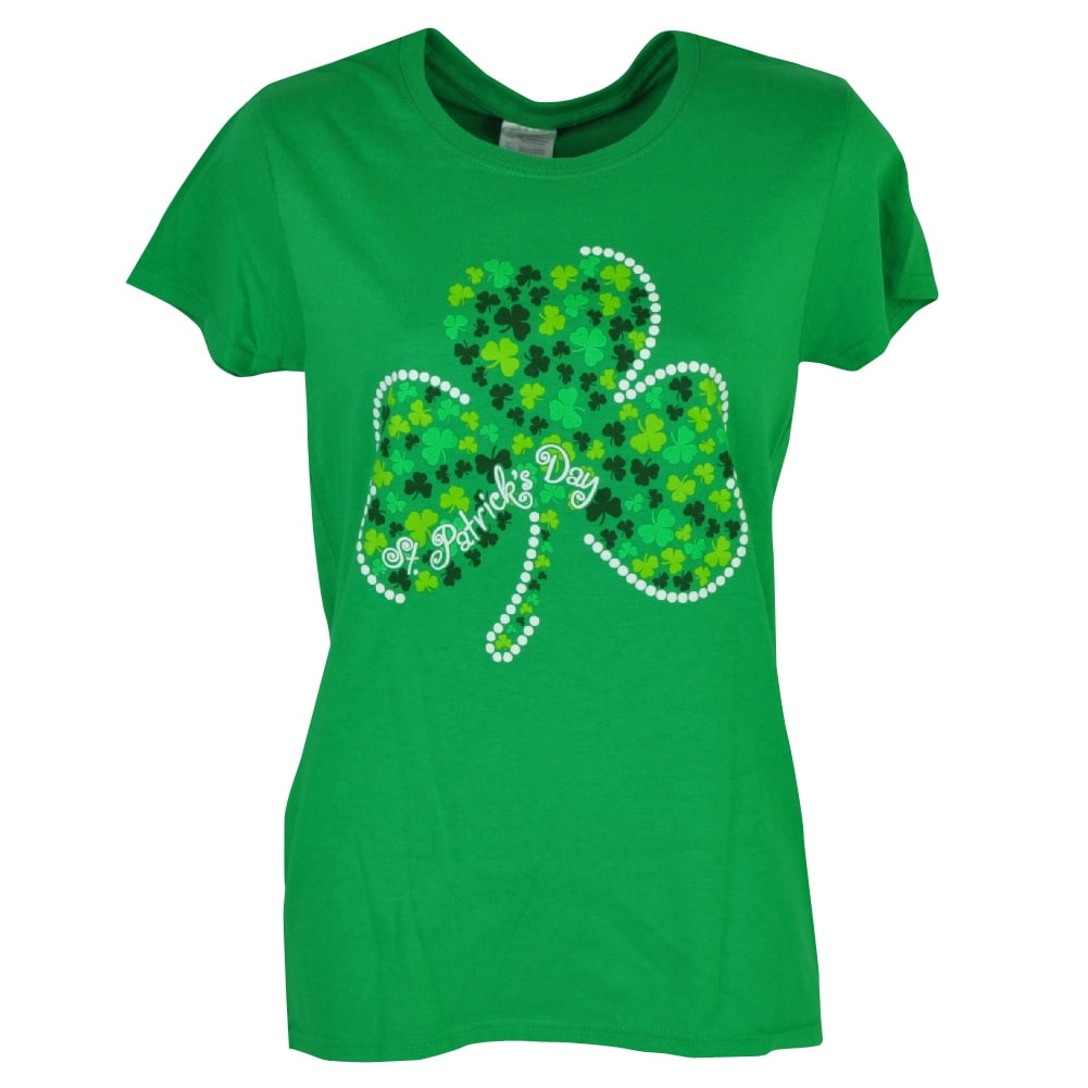 Gildan - St Patricks Day Clover Shamrock Womens Ladies Tshirt Tee Green ...