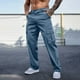 thumbnail image 1 of Pantalones largos para hombre, color liso, informales, con bolsillos, ropa de trabajo, pantalones rectos con botones y cintura para exteriores, pantalones de poliéster para hombre, 1 of 5