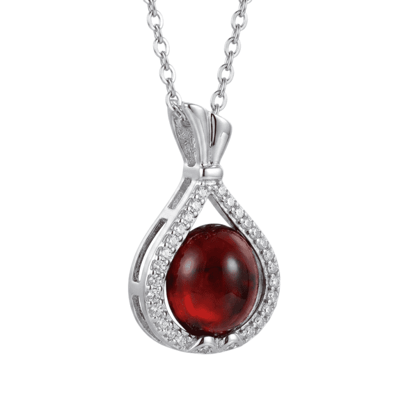 Red Garnet Teardrop Pendant Necklace with Sparkling Crystal Accent Chain Necklace Elegant Jewelry for Women