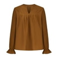 thumbnail image 5 of JINMGG Womens Tops,Women Blouse Tees Shirts Tops V-neck Pleated Long Sleeve Solid T-Shirt,Brown M, 5 of 7