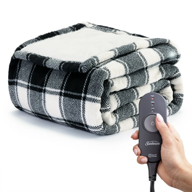 Sunbeam Heated Electric Throw Blanket, Microplush, Black Buffalo