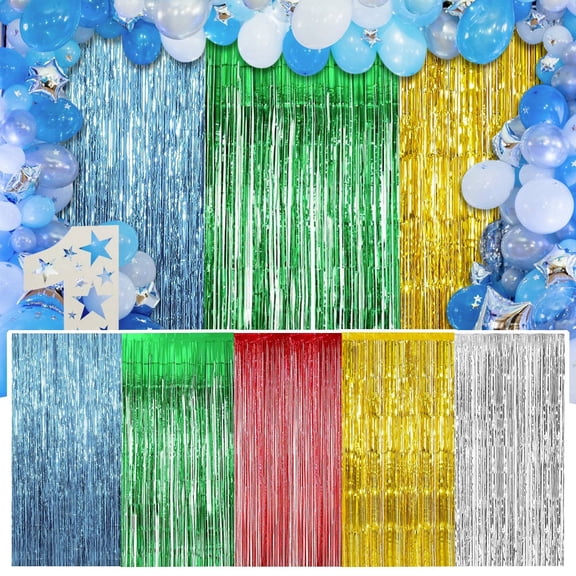 Red Foil Fringe Curtain Backdrop Metallic Tinsel Curtain Party Decoration 3x8ft Set