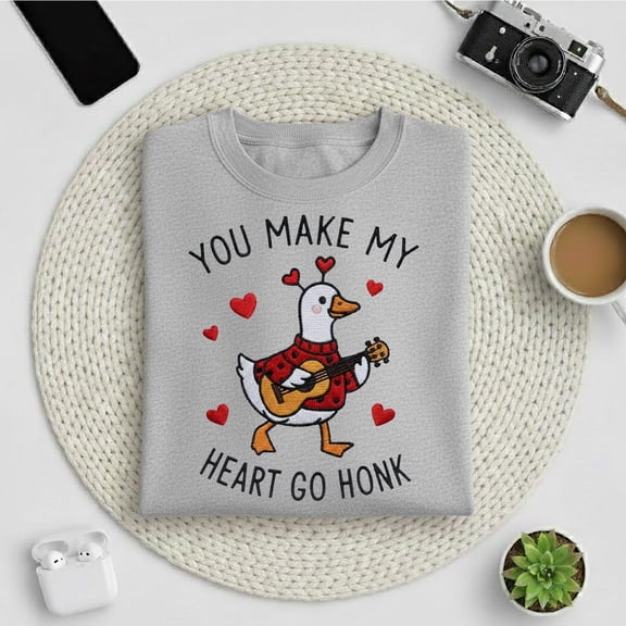 You Make My Heart Go Honk Embroidered Sweatshirt, Cute Goose Valentine Shirt, Funny Love Embroidery, Romantic Gift Sweatshirt