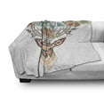 thumbnail image 3 of Antlers Soft Flannel Fleece Throw Blanket, Deer Head with Flowers Blooms Cultural Design Ornamental Illustration, Cozy Plush for Indoor and Outdoor Use, 70" x 90", Tan Green Teal, by Ambesonne, 3 of 6