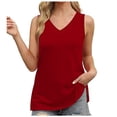 thumbnail image 2 of Womens Tank Tops Plus Size Sleeveless V-neck Slim Fitted Solid Color Hem Split Casual Tank Red XL, 2 of 6
