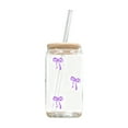 thumbnail image 2 of Cute Purple Bow Glass Cups with Lids & Straws Iced Coffee Cup Girly Preppy Design Tumbler Mug Birthday Valentines Christmas Gifts Trendy Stuff 16oz, 2 of 4