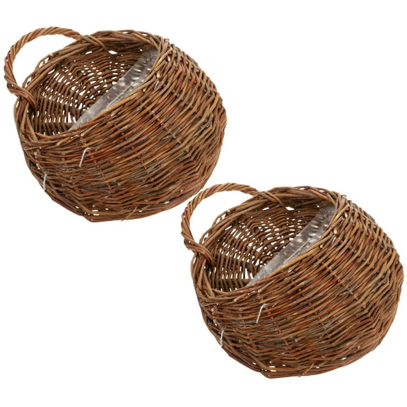 KALLORY Woven Wall Hanging Flower Basket Wood Homeowners Kitchen Decoration 2Set 10.6X8.3X3.5in