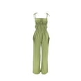 thumbnail image 5 of up to 60% off Gifts Usmixi Jumpsuits for Women Casual Solid Elastic Waist Wide Leg Spaghetti Strap Jumpsuits Overalls with Pocket Summer Formal Plain Square Neck Sleeveless Long Rompers Green l, 5 of 5