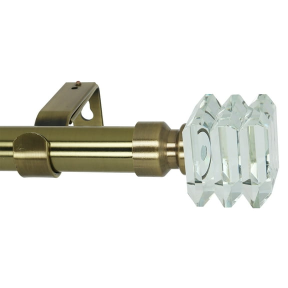 MERIVILLE Lione 1-Inch Diameter Single Window Treatment Curtain Rod, Crystal Finial, 84-inch to 120-inch Adjustable, Antique Brass
