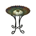 thumbnail image 6 of Hi-Line Gift Ltd 78415-R Solar Peacock Blue Geometric Glass Bird Bath with Stand, 6 of 6